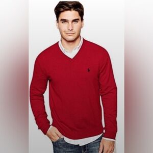 Polo Ralph Lauren Red V Neck Pima Cotton Pullover Sweater Size XXLarge NWOT